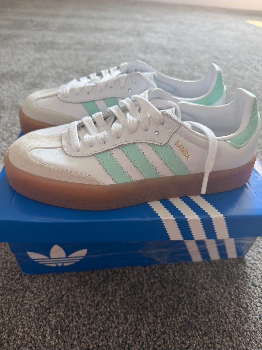 adidas Samba Platform Sneakers in White & Mint Green